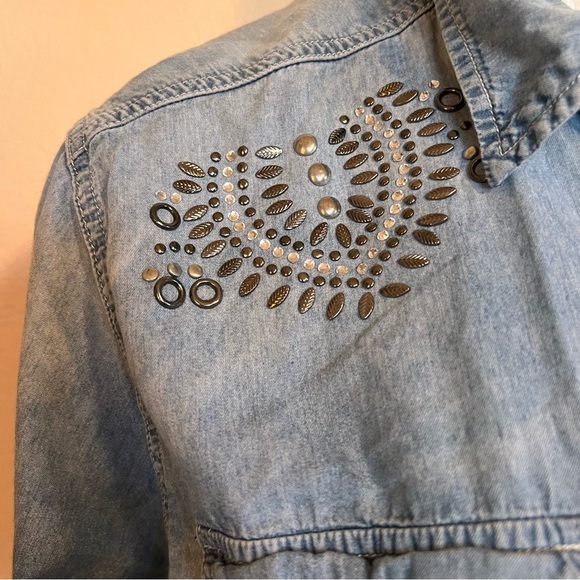 Avenue Silver Studded and Rhinestone Denim Button-Up Shirt - Picture 5 of 8